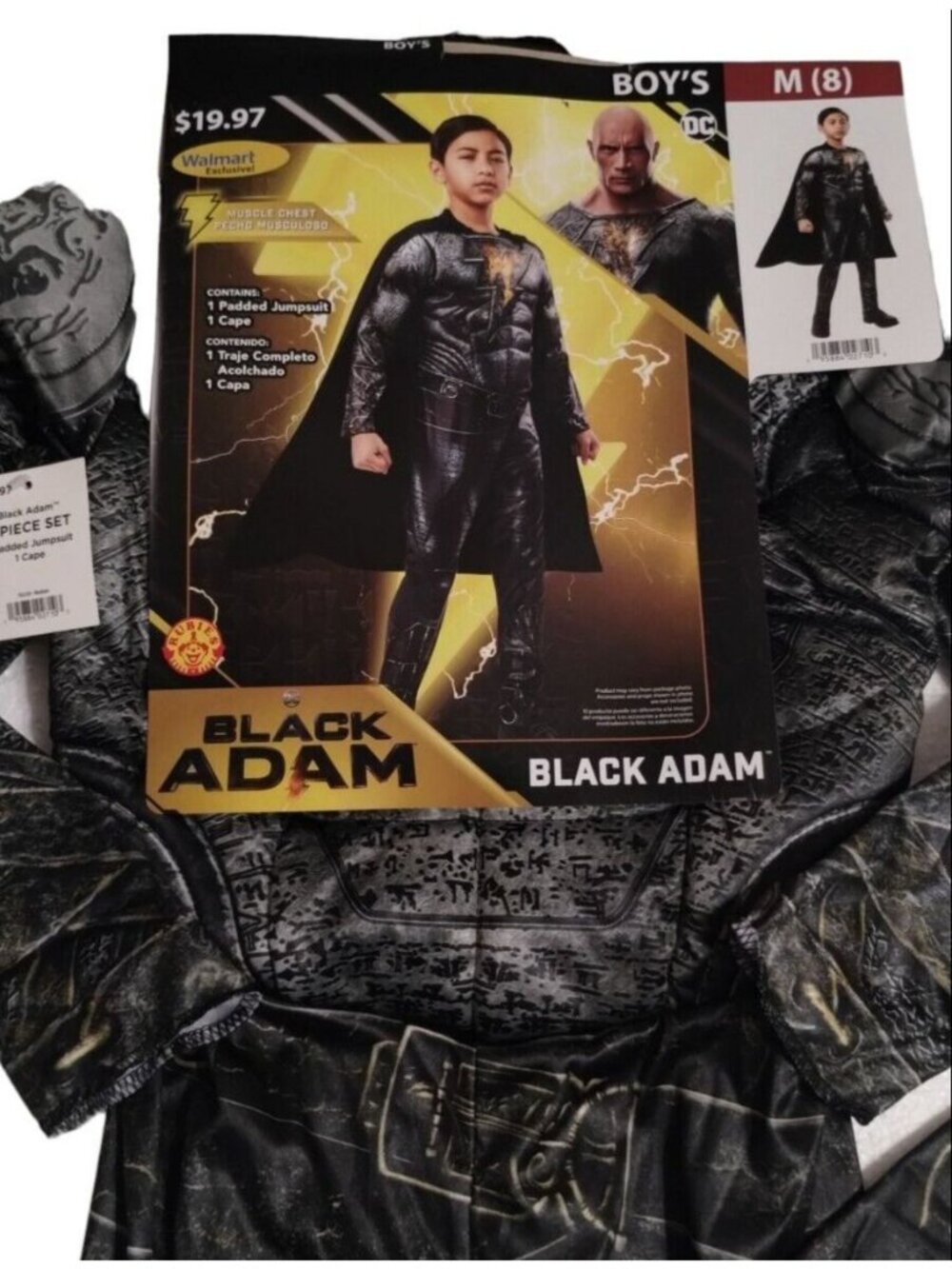 Rubies Black Adam Boys M Size 8 Padded Muscle Costume Jumpsuit Cape Halloween